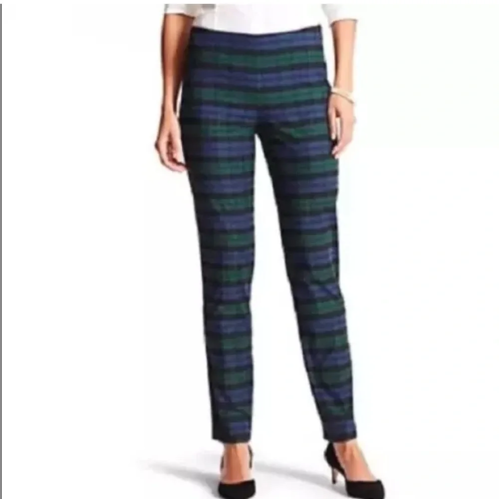 Talbots Ankle Stretch Plaid Trousers in Green and Blue 2